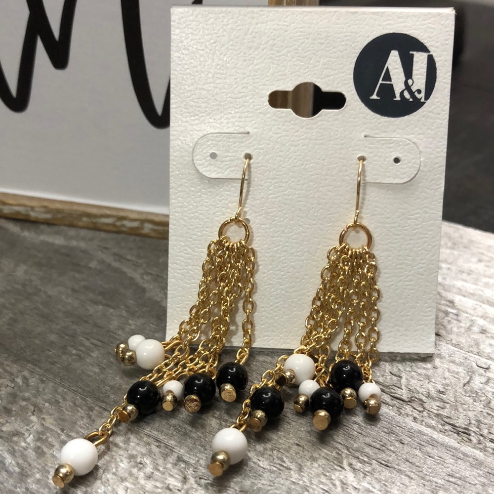 NWT A&I Gold Tone Chains & Beads Earrings!